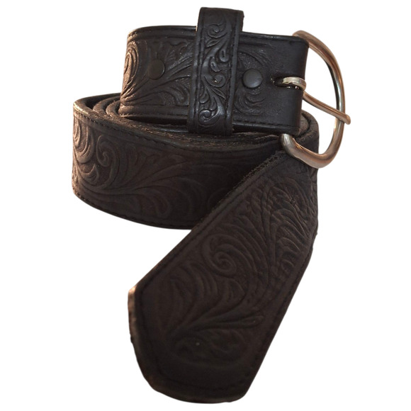 Silver Creek Men's Black Tooled Leather Belt 47" - Picture 1 of 3